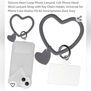 New! Gray silicone heart loop phone lanyard wrist keychain Universal smartphone